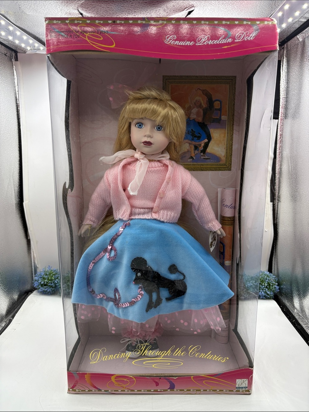 Dancing Through the Centuries Cindy-Lou  Sock Hop Porcelain Doll 16" Brass Key